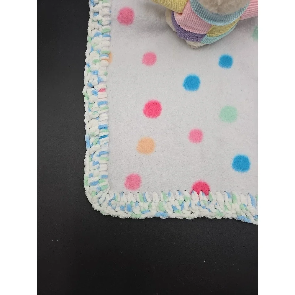 Baby Pastel Crochet Edge Bunny Lovey Blanket‎ Color Block Polka Dot Rabbit